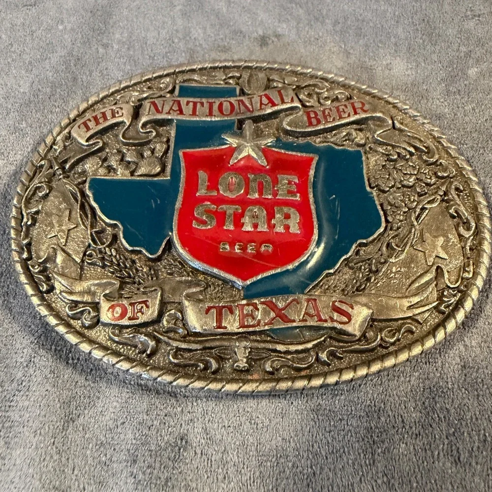 Vintage 1982 Lone Star Beer Belt Buckle Indiana Metal Craft Texas Q249 Oval